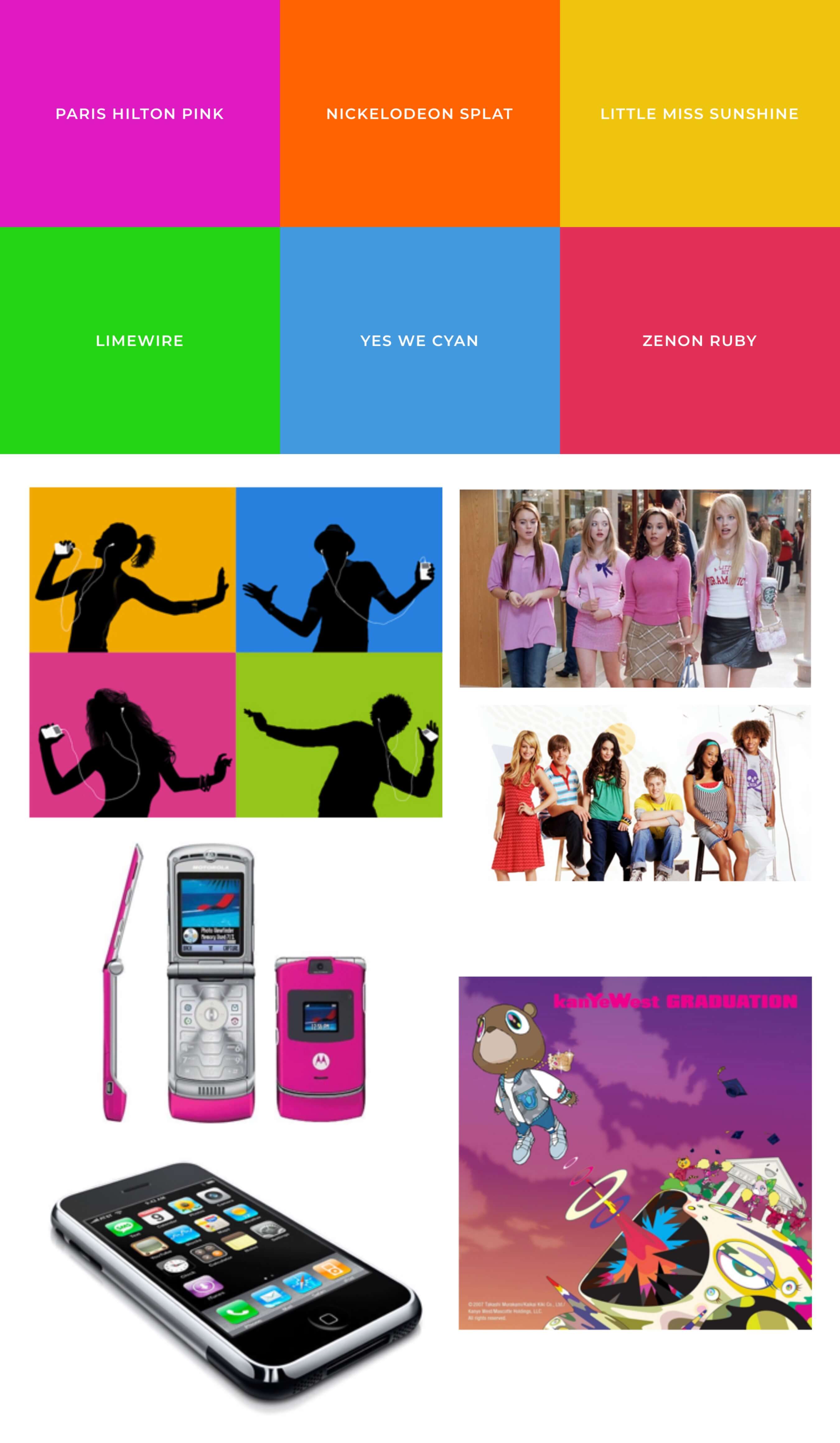 Farbtöne & Moodboard der 2000er Jahre
