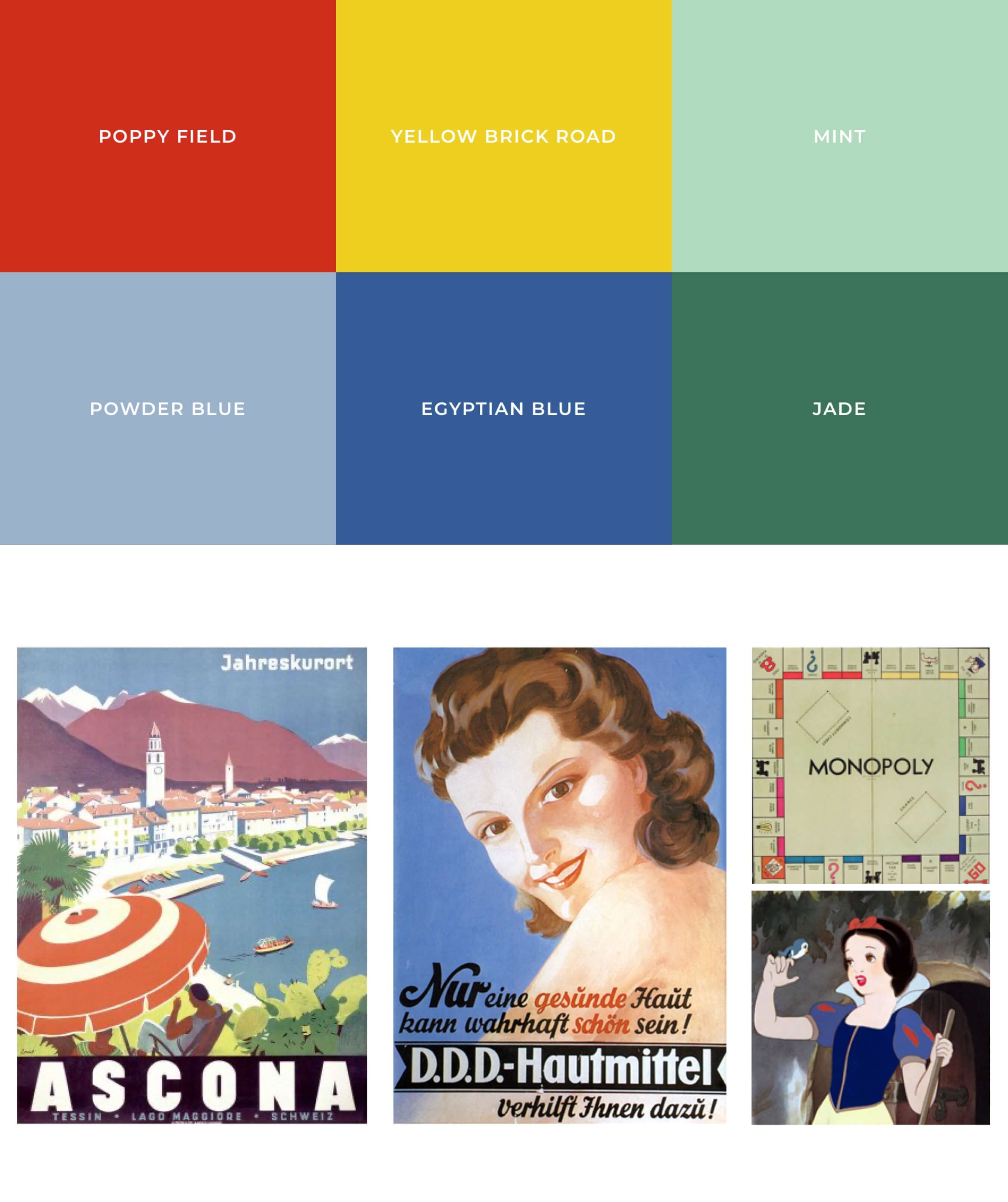 Farbtöne & Moodboard der 30er Jahre