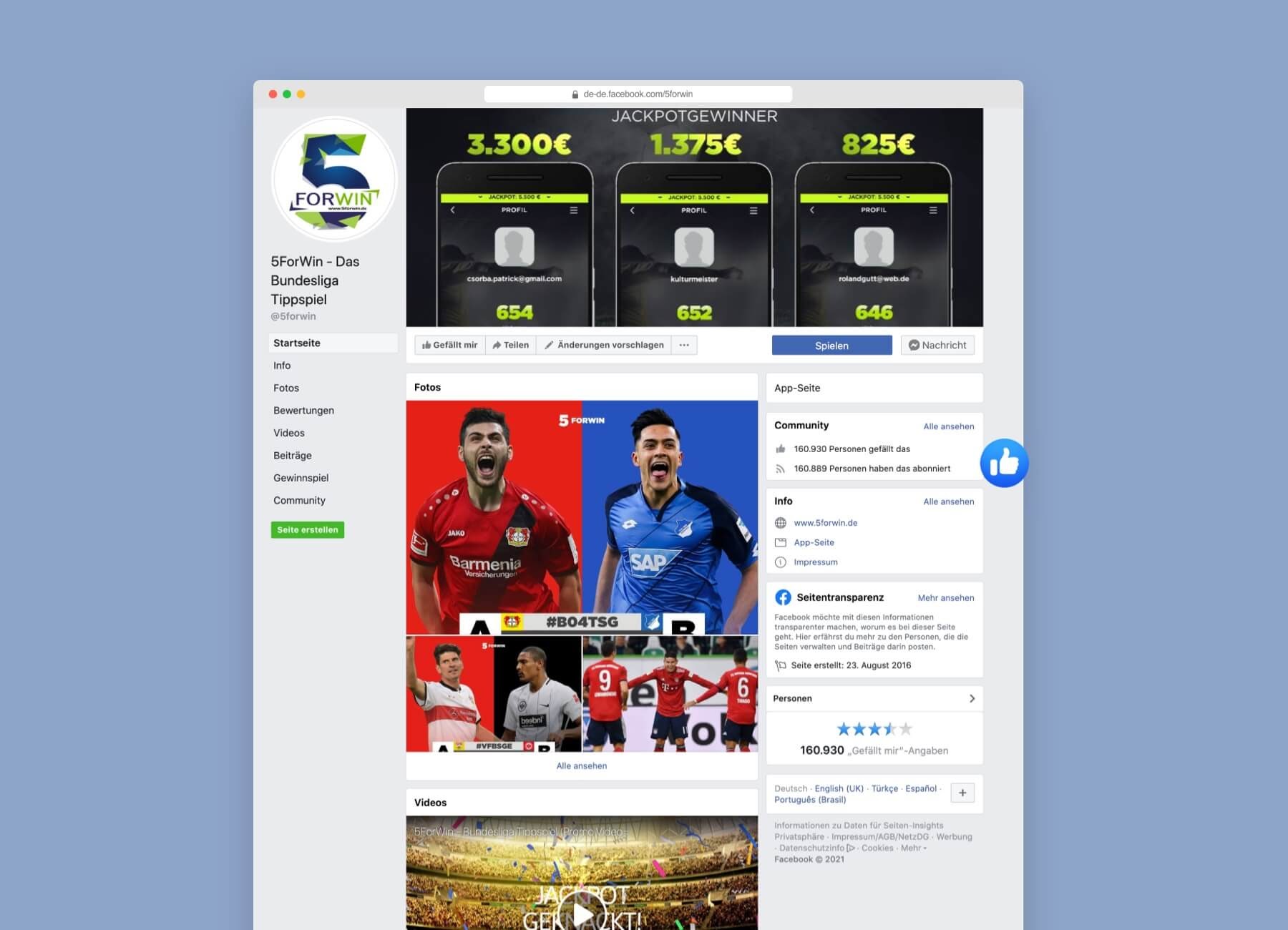 Beispiel Facebook 5ForWin - Content Marketing