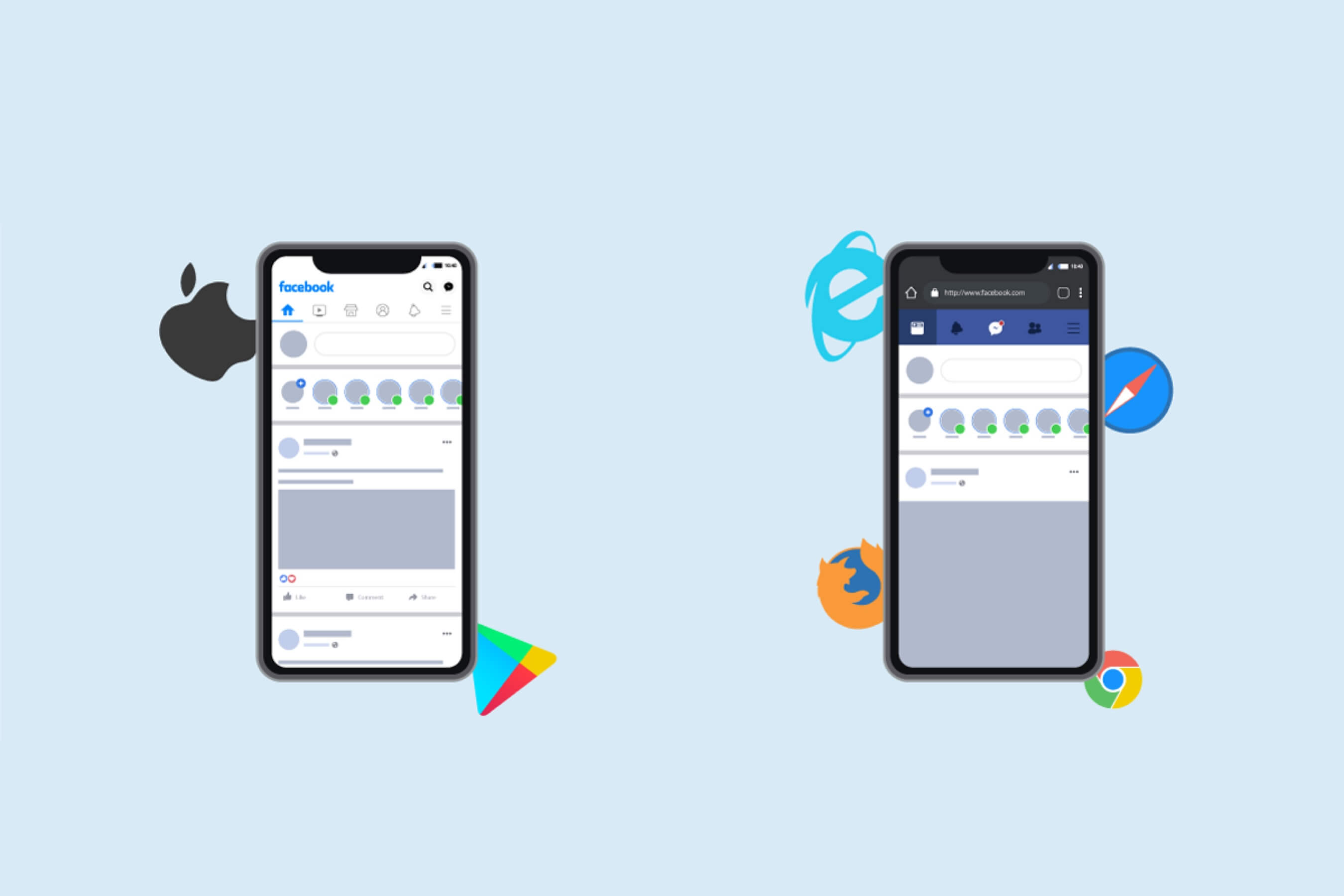 Beispiel: links Native App, rechts Web-App